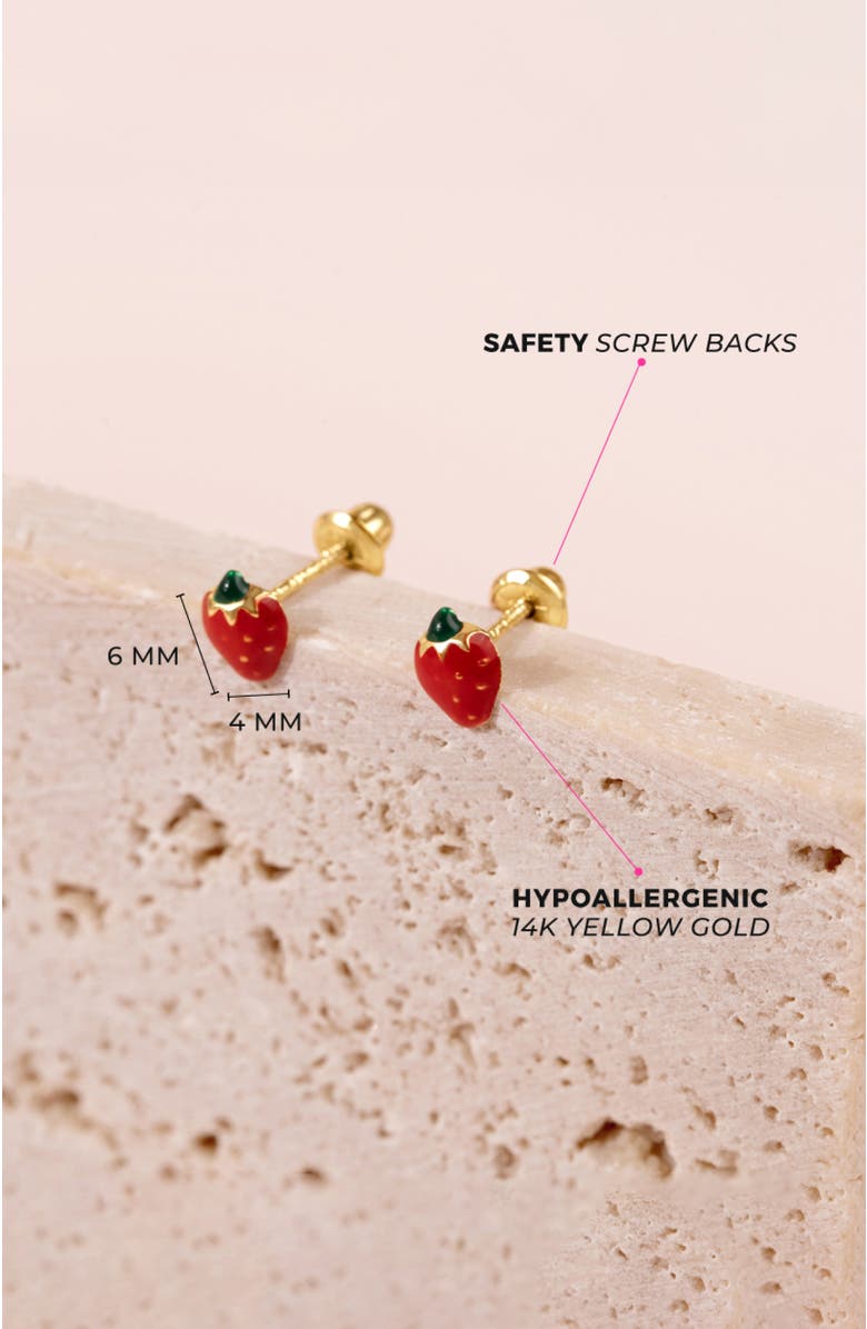 In Season Jewelry 14k Summer Strawberry Earrings, Alternate, color, Red