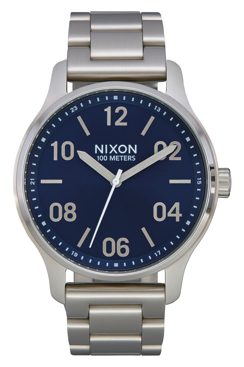 Patrol Bracelet Watch, 44mm, Main, color, SILVER/ NAVY/ SILVER