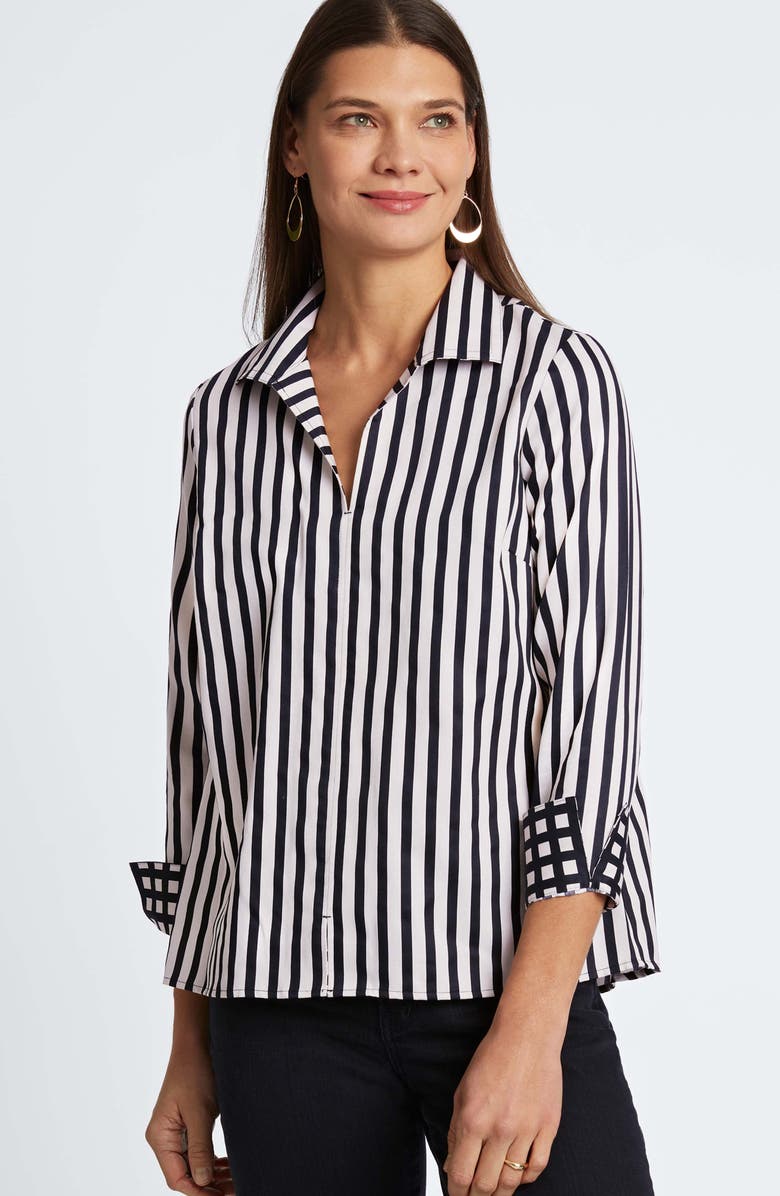 Foxcroft Agnes Stripe Long Sleeve Cotton Sateen Shirt, Alternate, color, 