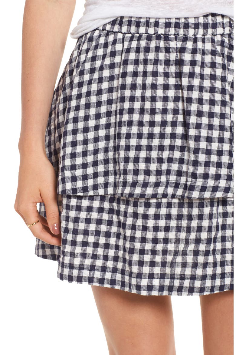 Gingham Tiered Miniskirt, Alternate, color, DEEP NAVY