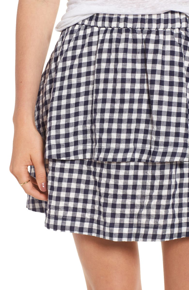 Madewell Gingham Tiered Miniskirt, Alternate, color, 