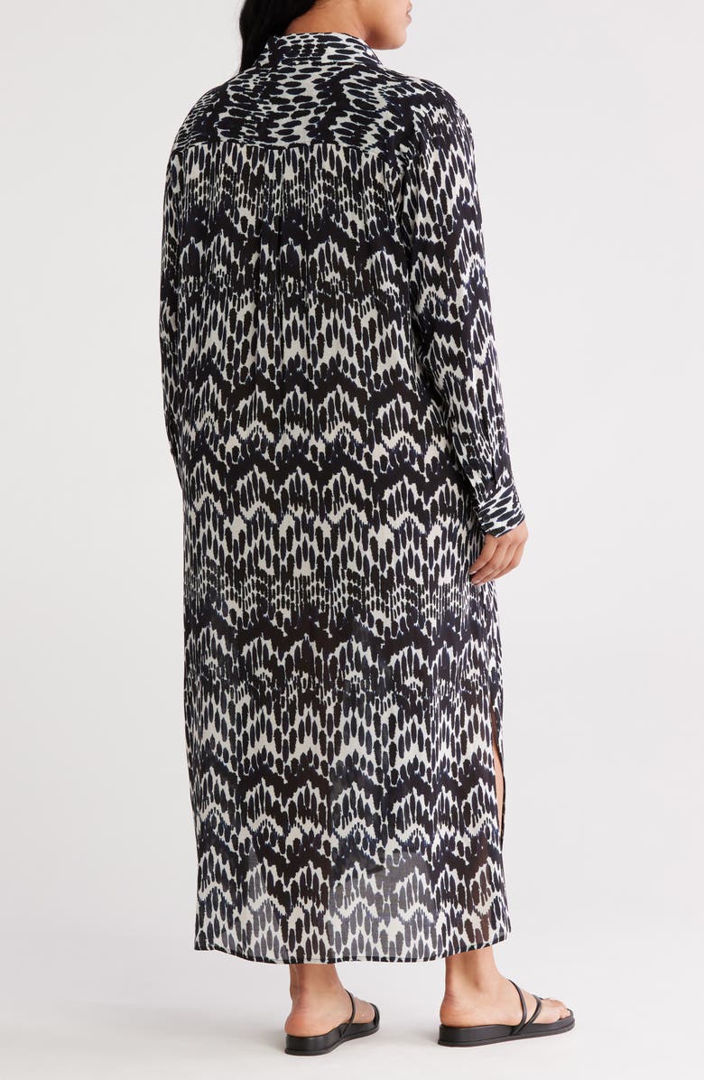 Universal Standard Nailah Longline Button-Up Tunic, Alternate, color, Navy Paint Print