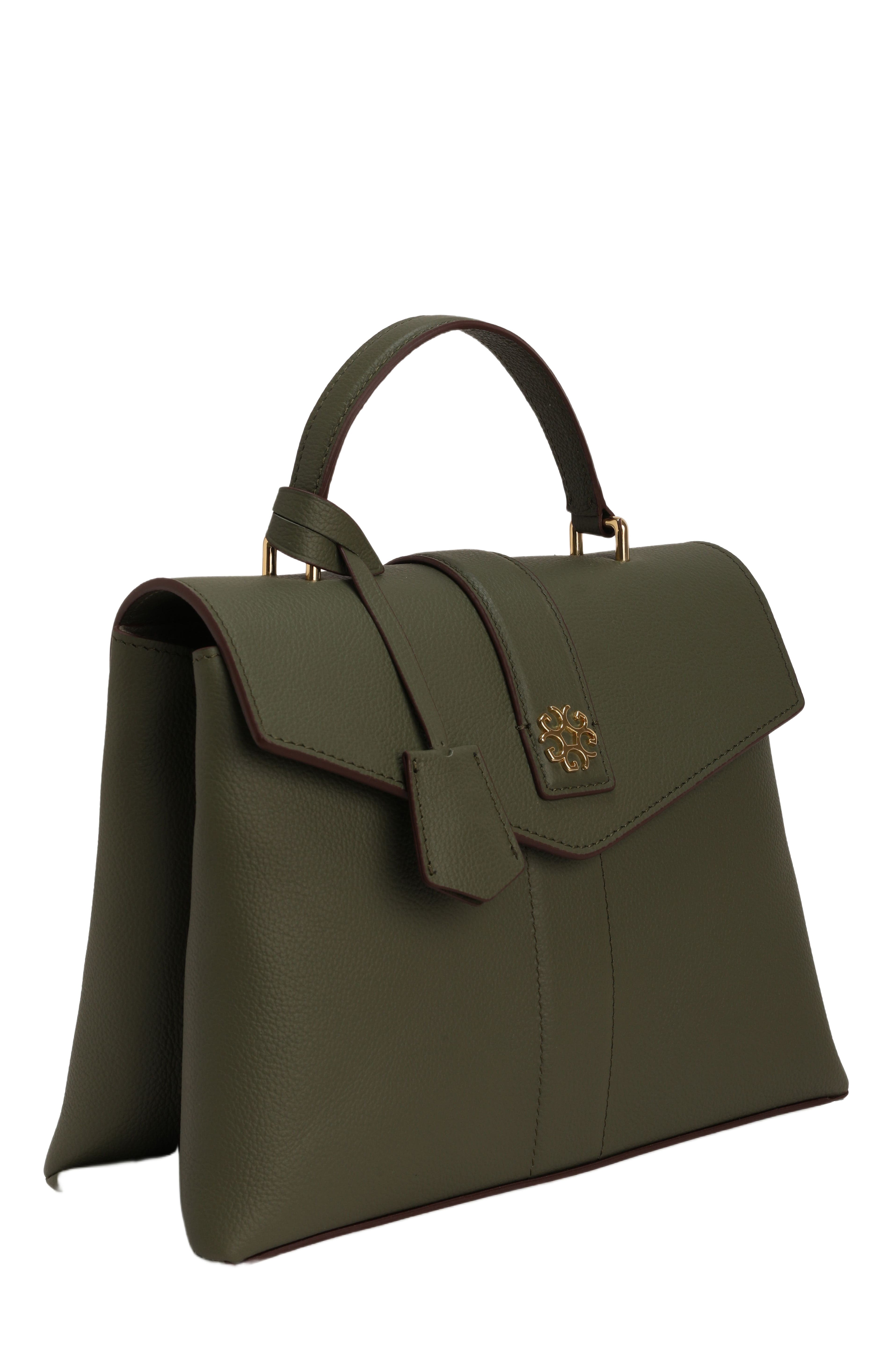 GORSKI Leather Bag with Crossbody Strap, Alternate, color, Olive