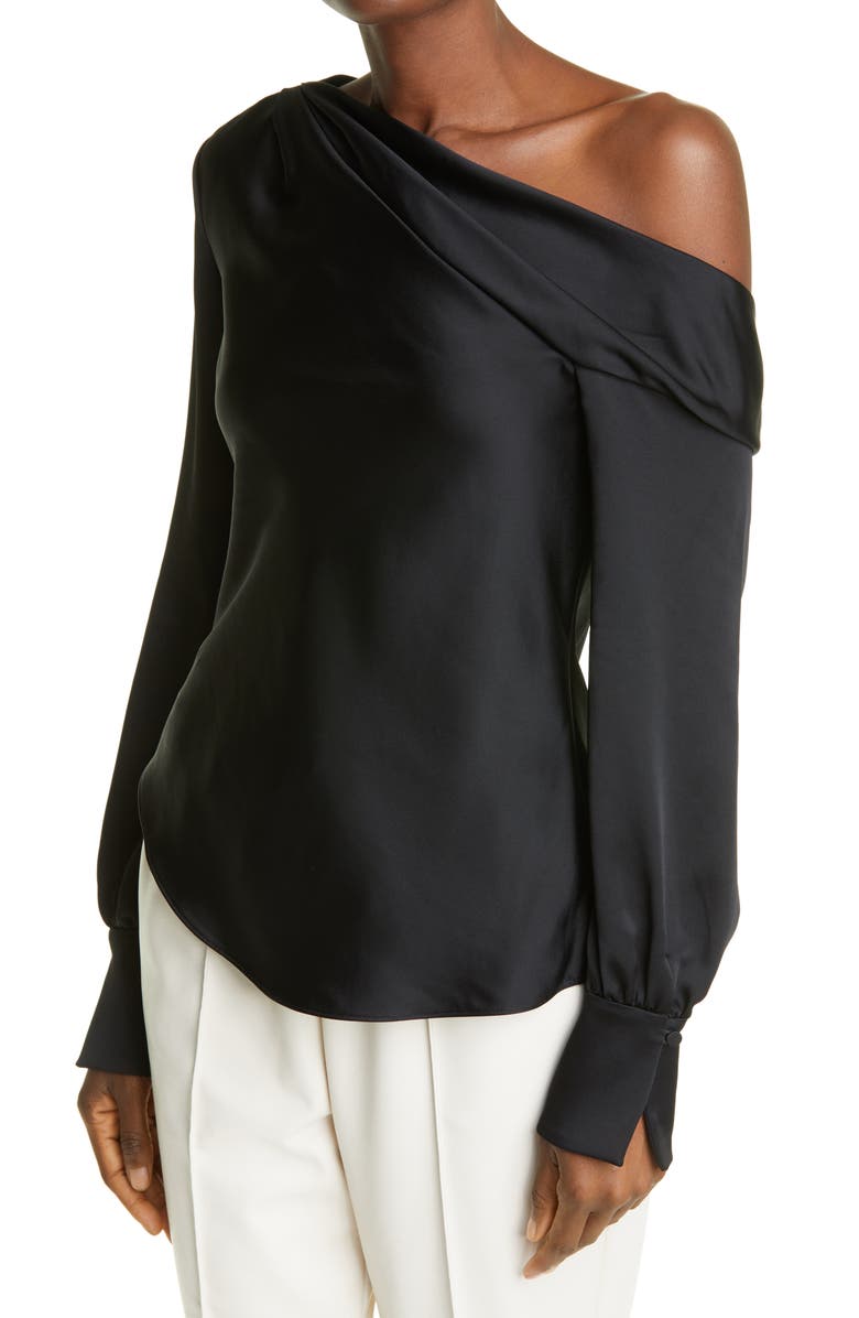 Simkhai Jonathan Simkhai Cutout Back Satin Blouse, Alternate, color,