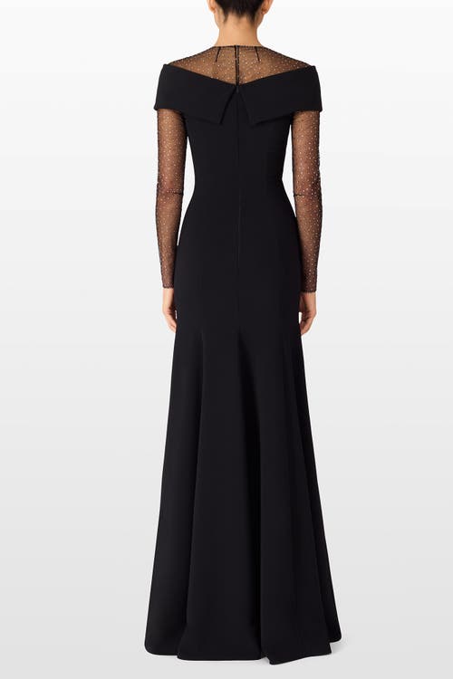 Jenny Packham Etienne Crystal Illusion Off-the-shoulder Gown In Black