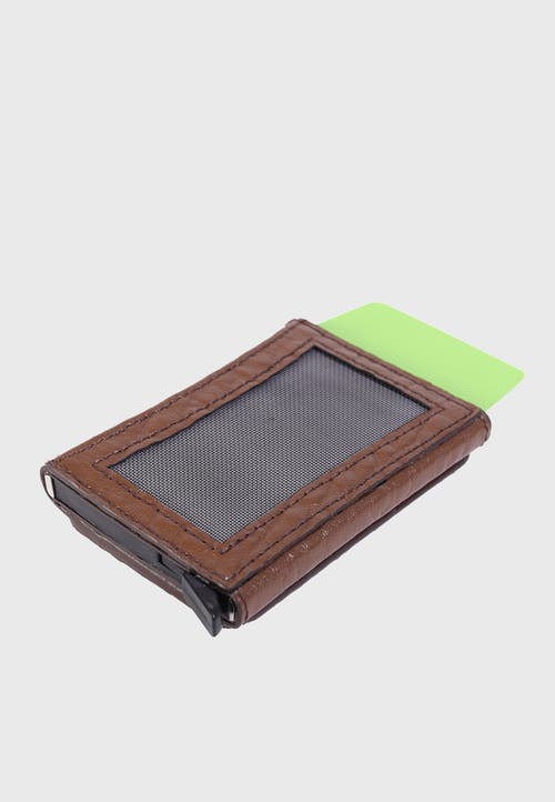 Furniq Uk Genuine Leather Elephant Pattern Card Holder In Brown