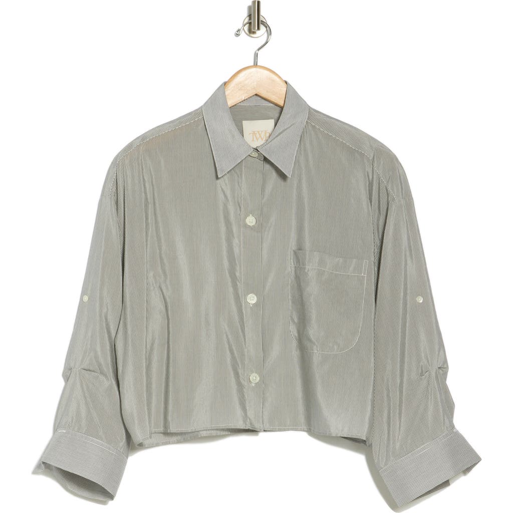 Twp Next Ex Pinstripe Silk & Cotton Shirt In White/grey
