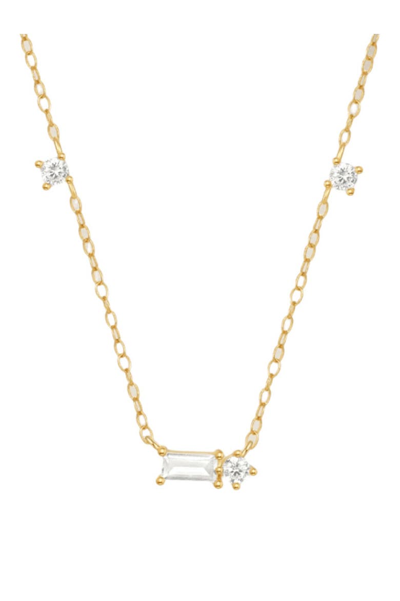 Starluxe Delicate Necklace with Three Round Cut and One Emerald Cut Cubic Zirconia Stones-Crystal Dream Necklace, Alternate, color, Gold