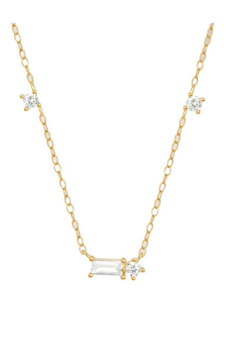 Hollywood Sensation Starluxe Delicate Necklace with Three Round Cut and One Emerald Cut Cubic Zirconia Stones-Crystal Dream Necklace, Alternate, color, Gold