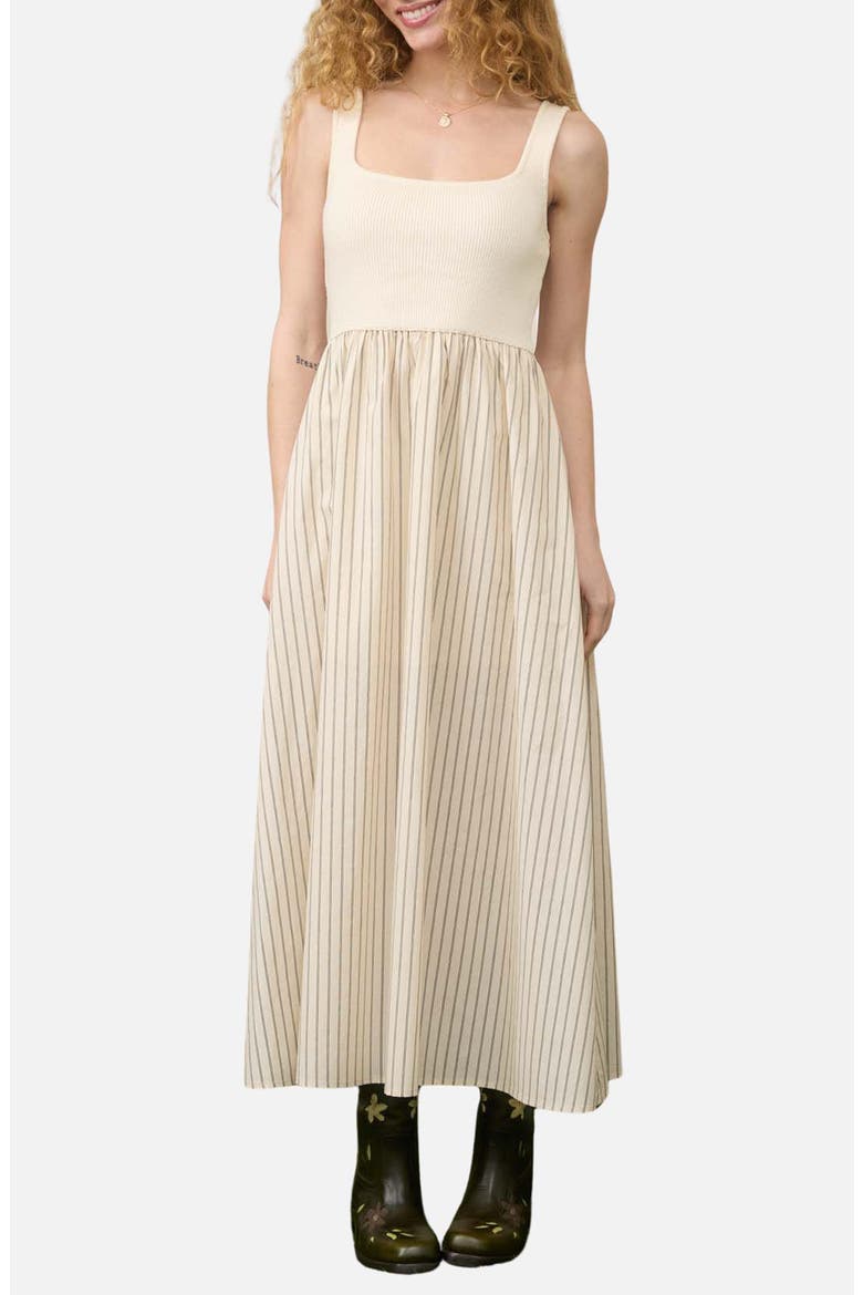 Back Tie Mixed Media Midi Dress, Main, color, NATURAL