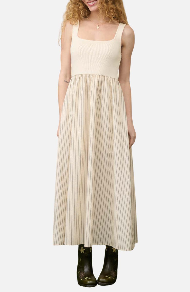 Blu Pepper Back Tie Mixed Media Midi Dress, Main, color, Natural