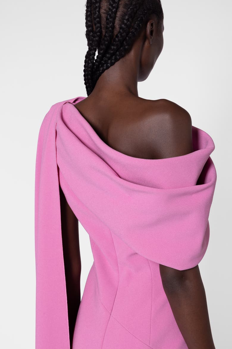 Maite Pink Crepe One Shoulder Midi Dress, Alternate, color, Orchid / Amaranthus