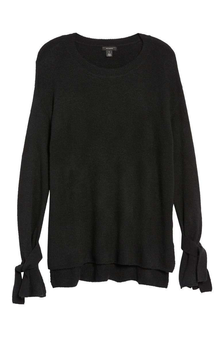 Tie Bell Sleeve Sweater, Alternate, color, BLACK