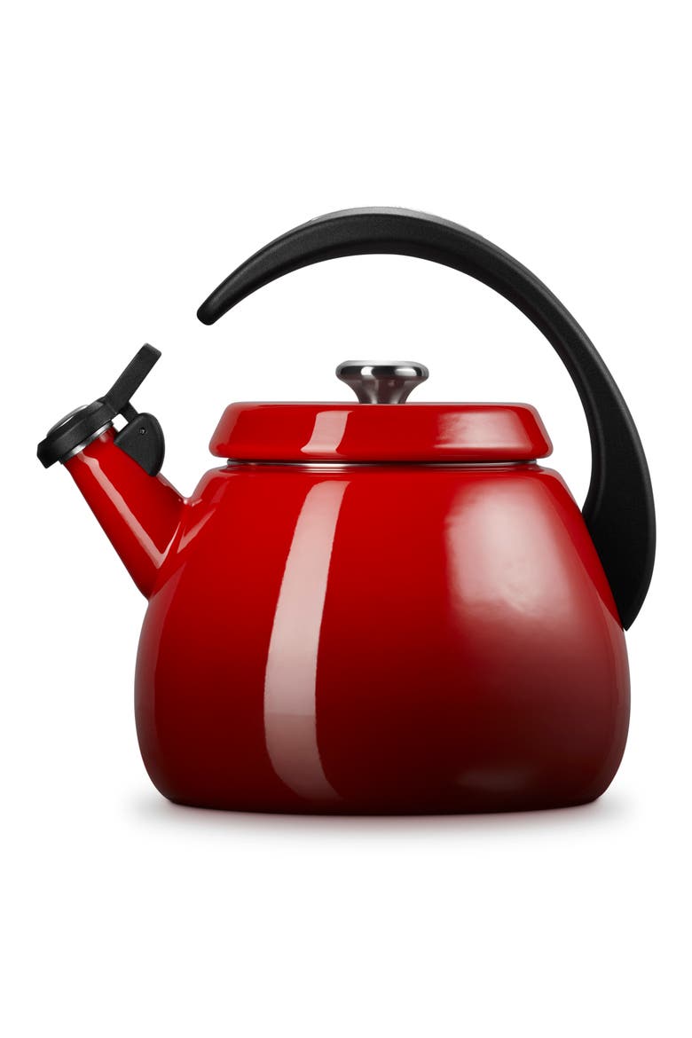 2.2-Quart Enameled Stainless Steel Whistling Cloche Kettle, Alternate, color, CERISE