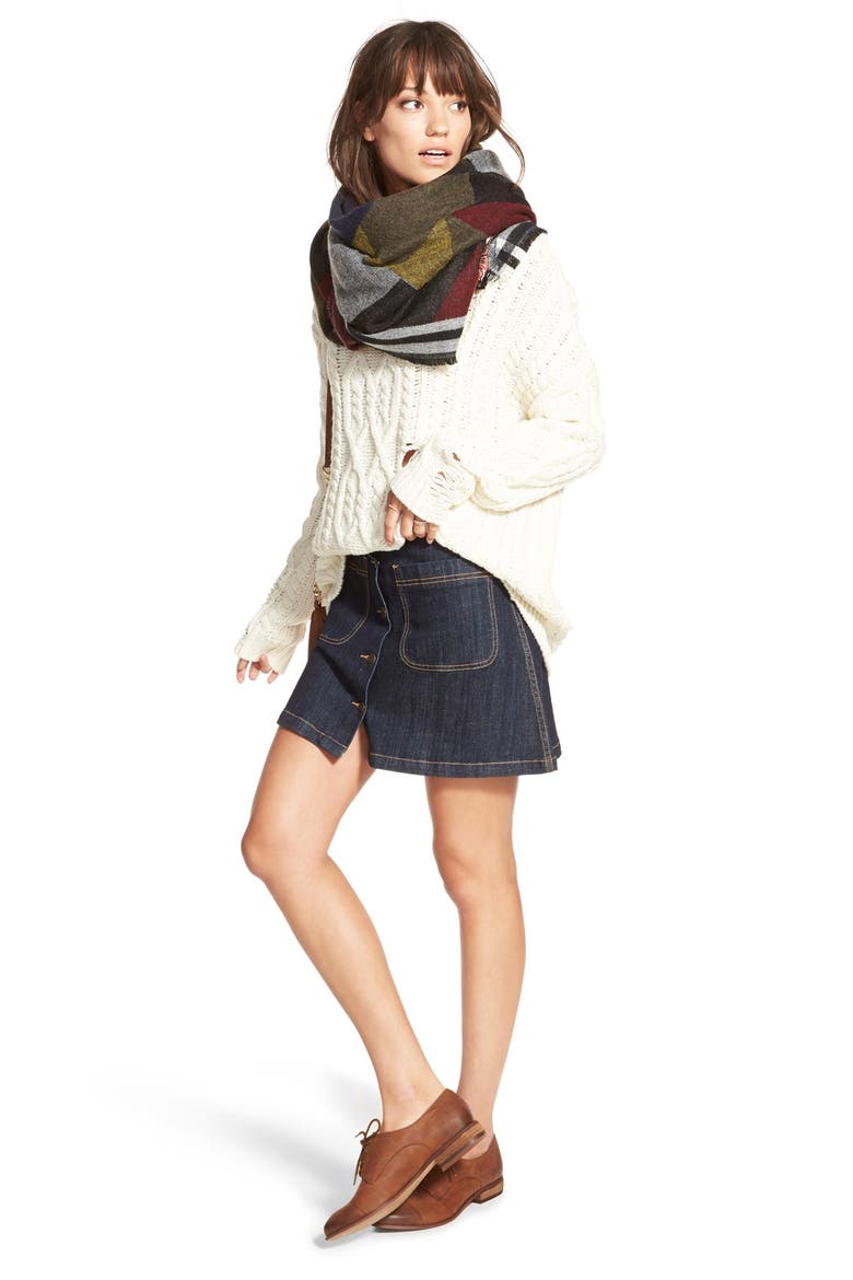 Colorblock Blanket Scarf, Alternate, color, NAVY MULTI