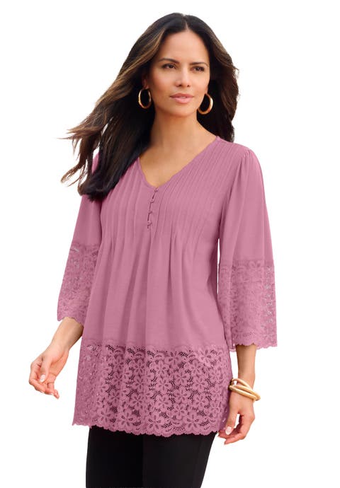 Lace-Hem Pintuck Tunic