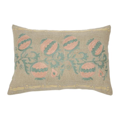 Cotton Chambray Lumbar Pillow with Embroidery