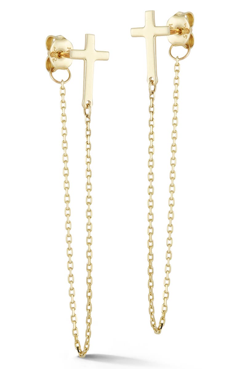 Ember Fine Jewelry Draped Chain Cross Earrings, Main, color, Gold