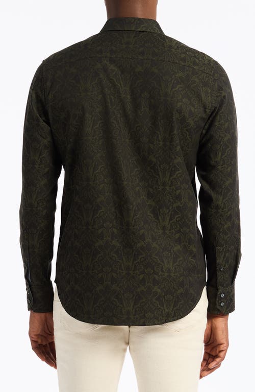 Robert Graham Highland Damask Pattern Stretch Cotton Button-up Shirt In Green