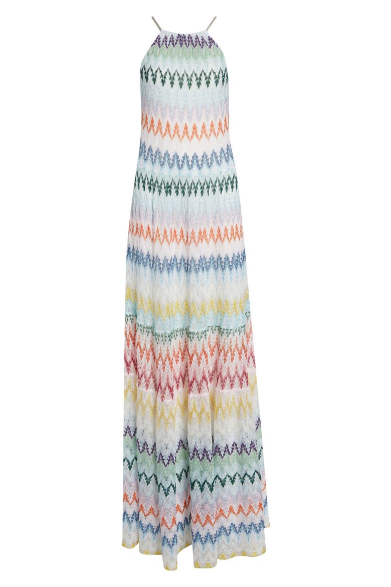 Metallic Zigzag Raschel Knit Maxi Dress, Alternate, color, MULTICOLOR ON WHITE BASE