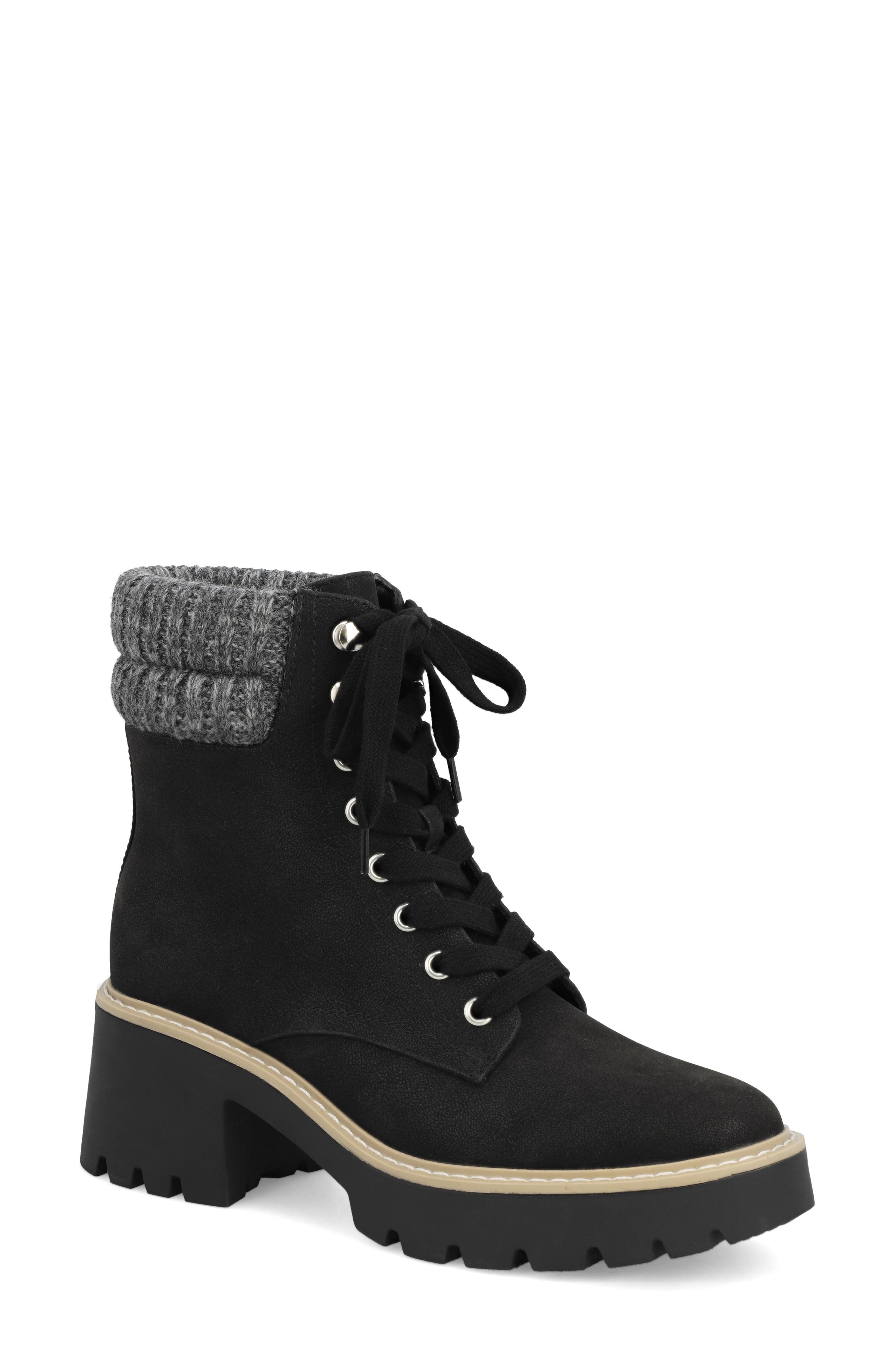 MIA Kynlee Lace-Up Bootie, Main, color, Black Brush