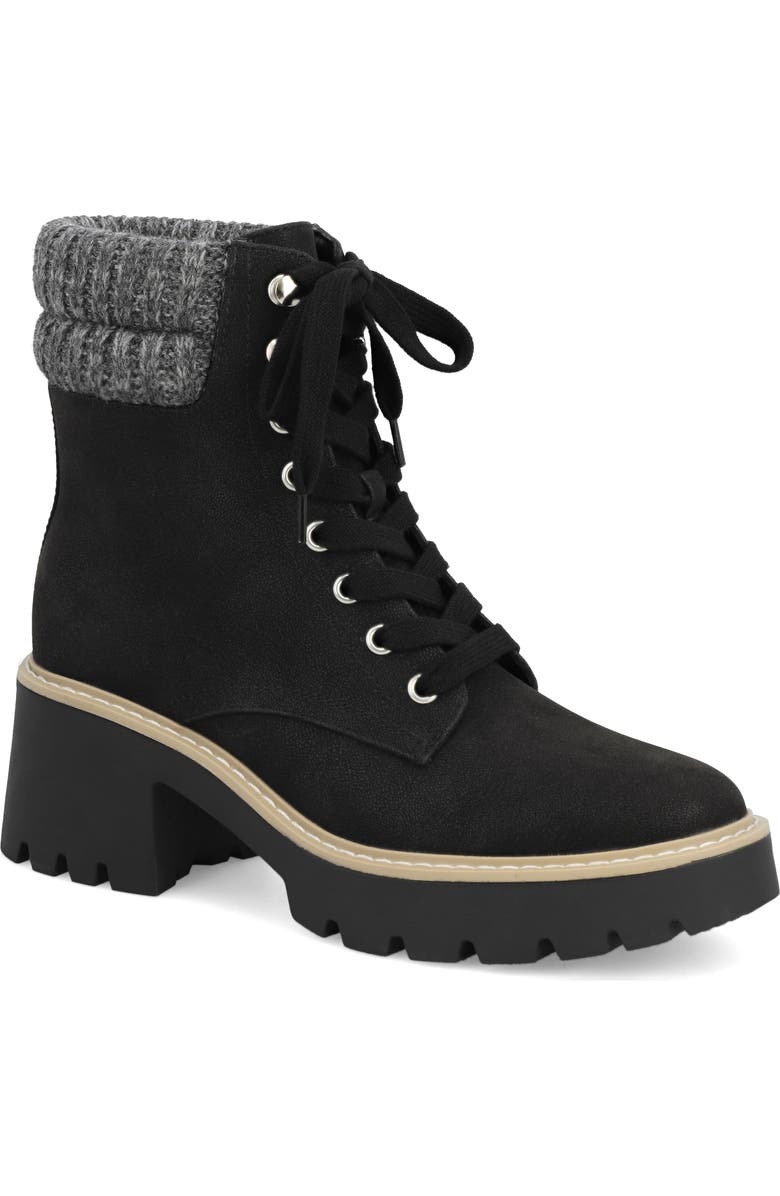 MIA Kynlee Lace-Up Bootie, Main, color, Black Brush