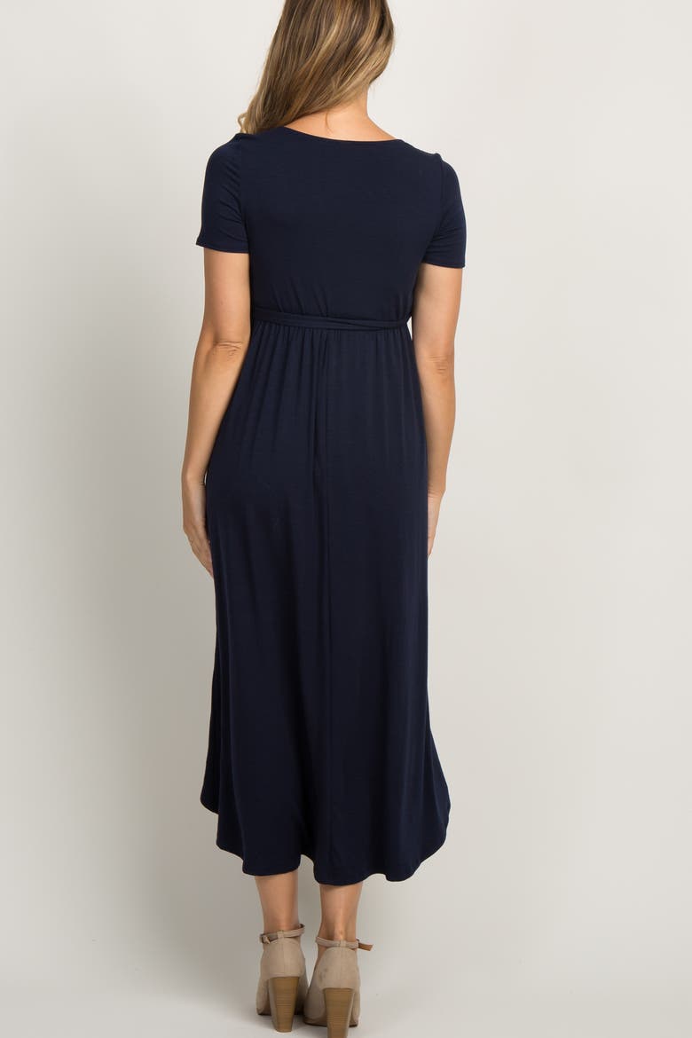 Solid Hi-Low Wrap Dress, Alternate, color, Navy Blue