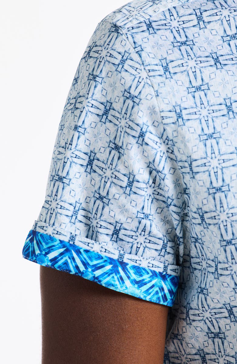 Robert Graham Madagascar Short Sleeve Stretch Cotton Button-Up Shirt, Alternate, color, Blue