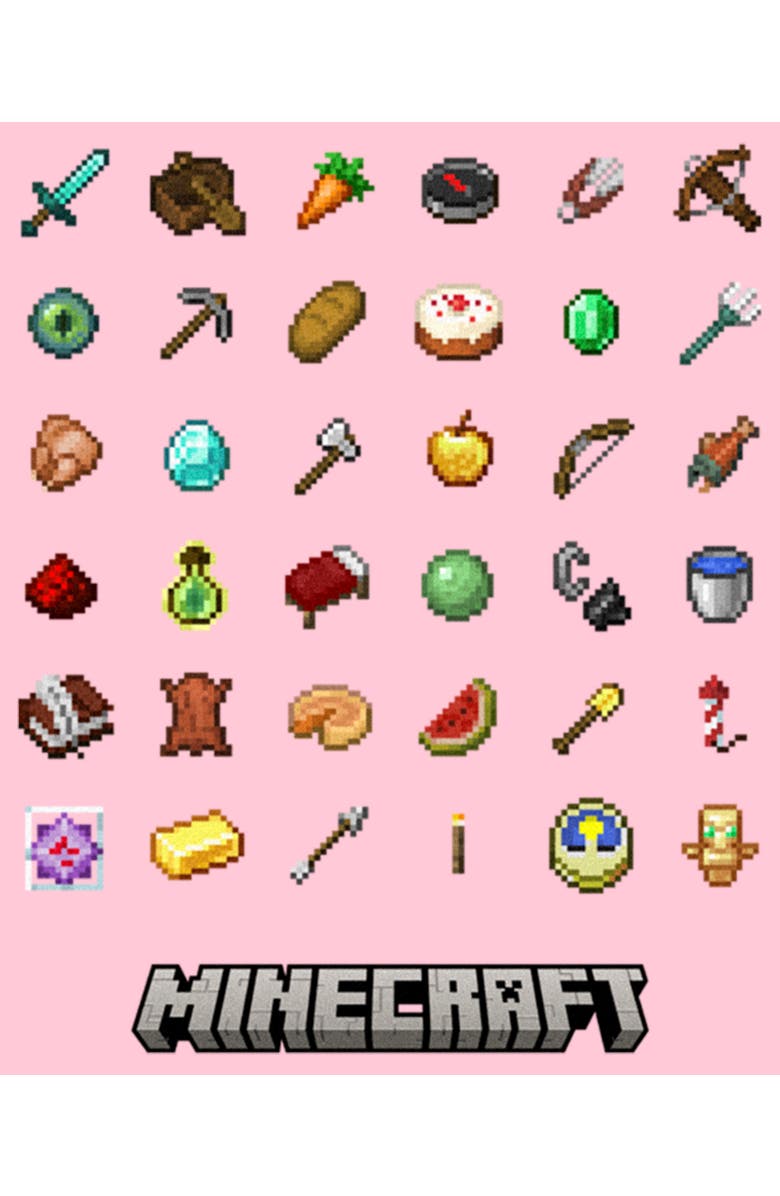 MINECRAFT Girl's Minecraft Item Collection Graphic T-Shirt, Alternate, color, Light Pink