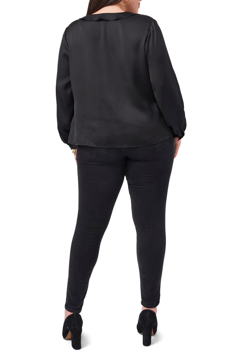 Ruffle Front Satin Blouse, Alternate, color, RICH BLACK