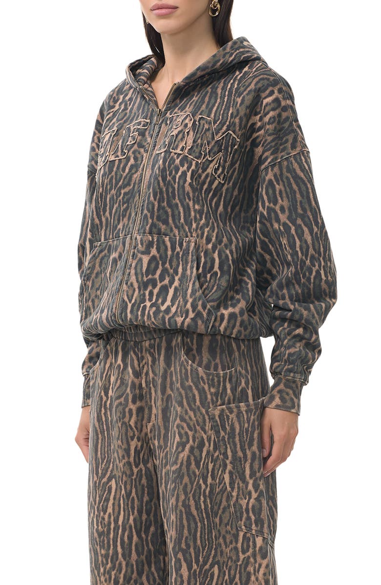 AFRM Cameron Cotton Zip Hoodie, Alternate, color, Olive Leopard
