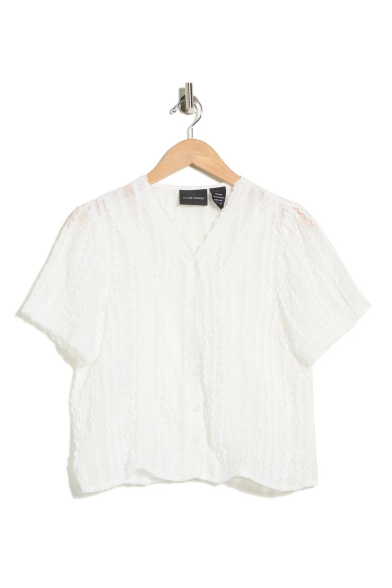Lace Texture Short Sleeve Button-Up Shirt, Alternate, color, WHITE