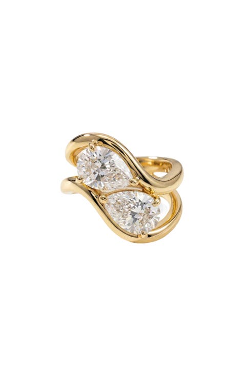 Set of 2 Pear-Cut Cubic Zirconia Rings