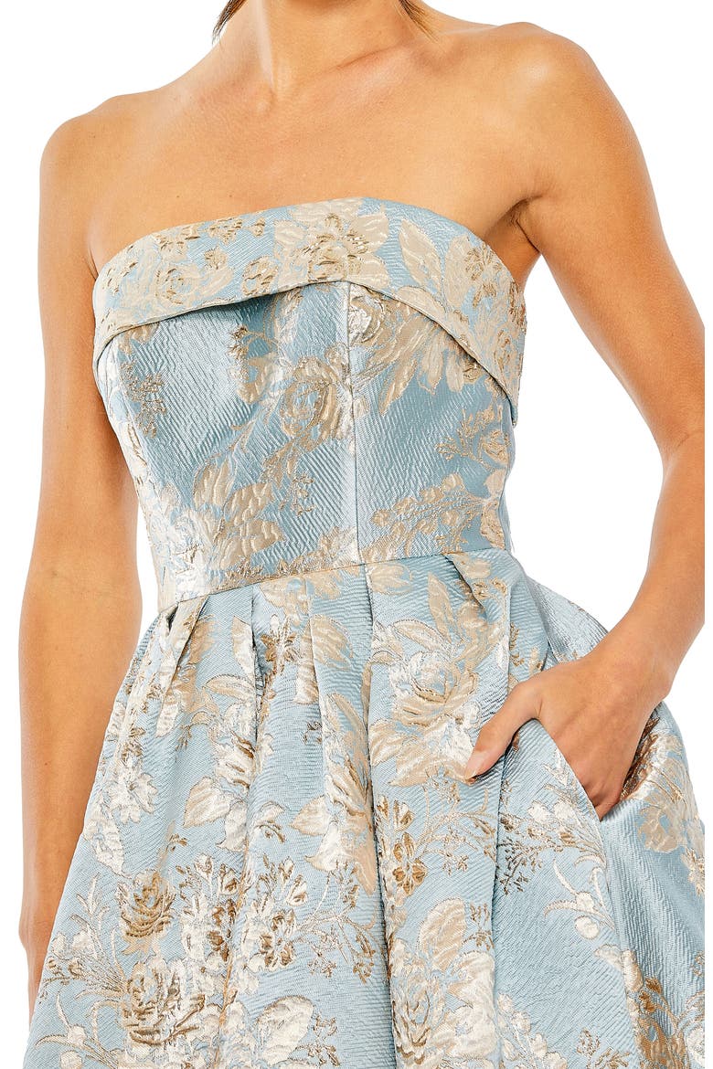 Petite Strapless Floral Brocade Midi Dress with Pockets, Alternate, color, Blue Multi