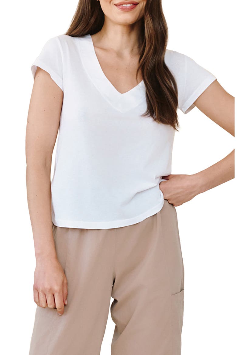 Mixed Media V-Neck T-Shirt, Main, color, WHITE