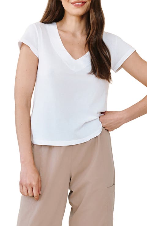 Mixed Media V-Neck T-Shirt