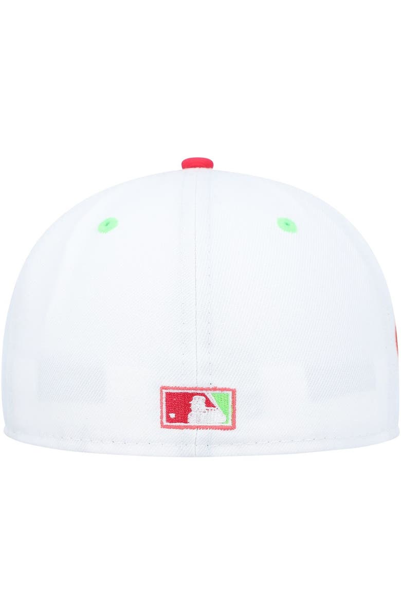 New Era Men's New Era White/Coral Chicago White Sox Cooperstown Collection Comiskey Park 75th Anniversary Strawberry Lolli 59FIFTY Fitted Hat, Alternate, color, White