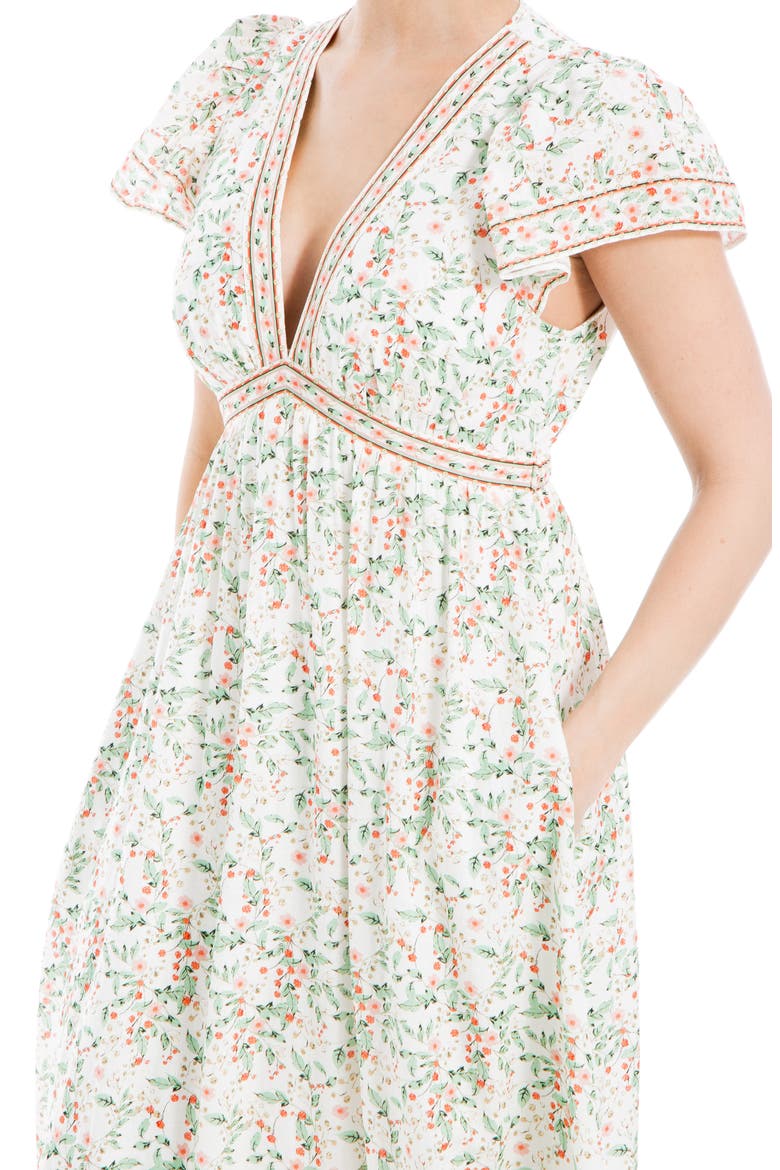 Floral Flutter Sleeve Maxi Dress, Alternate, color, CREAM