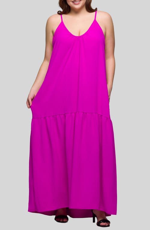 24seven Comfort Apparel Plus Size Lightweight Spaghetti Strap Pocket Maxi Dress In Pink