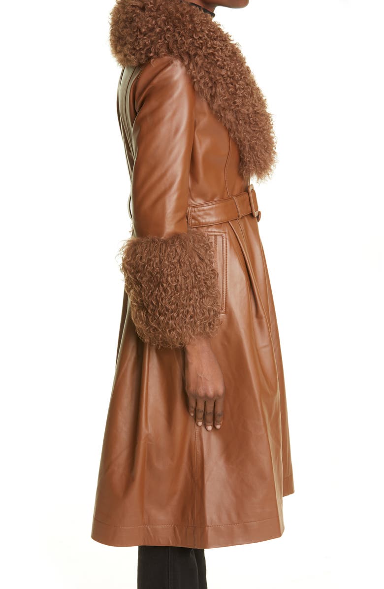 Saks Potts Foxy Genuine Shearling Trim Leather Coat, Alternate, color,