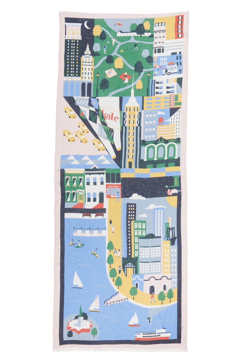 city geo oblong scarf, Alternate, color, BLUE MULTI