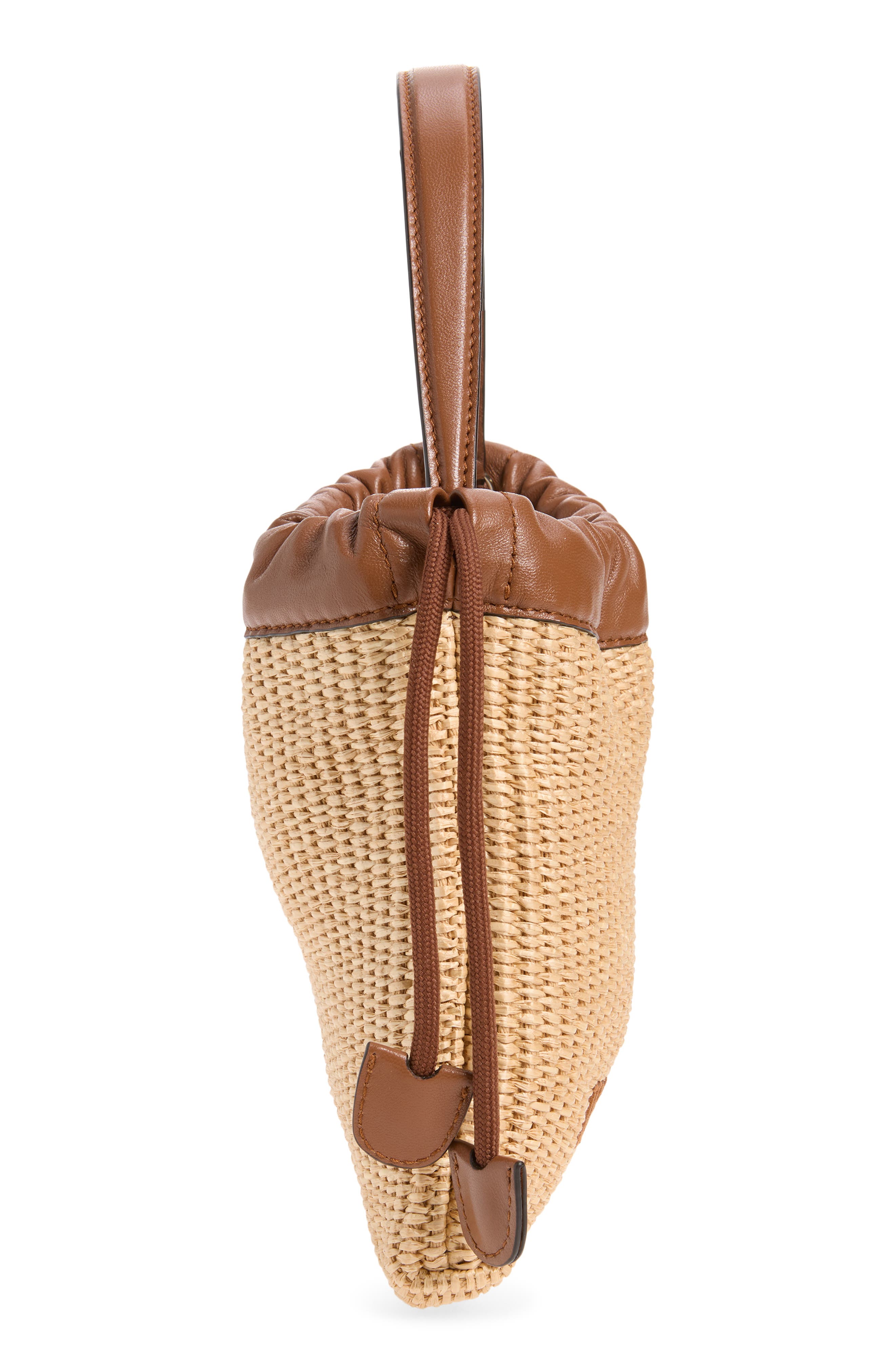 Jimmy Choo Woven Raffia Top Handle Drawstring Pouch, Alternate, color, Natural/ Tan/ Light Gold