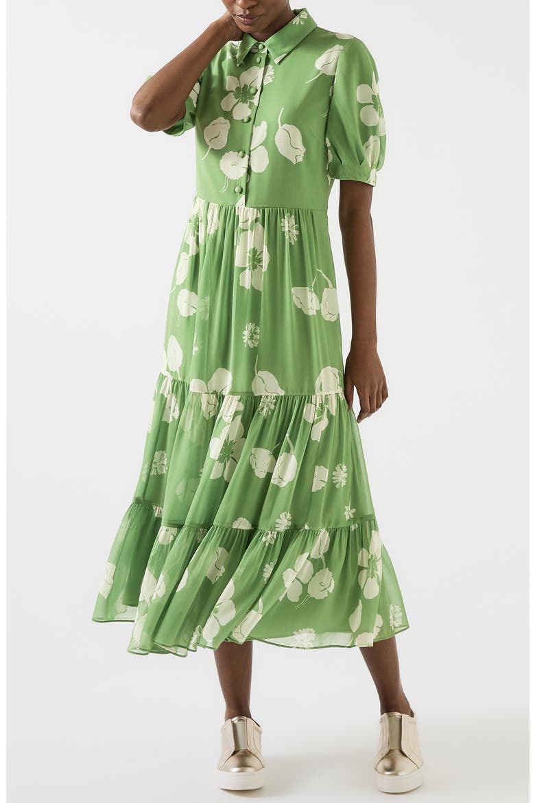 Rumi Floral Tiered Dress, Alternate, color, DARK GREEN