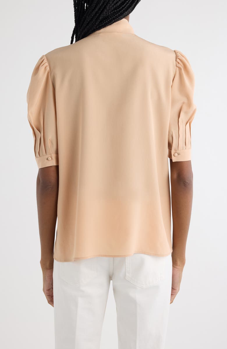 Chloé Tie Neck Short Sleeve Silk Crêpe de Chine Button-Up Shirt, Alternate, color, 