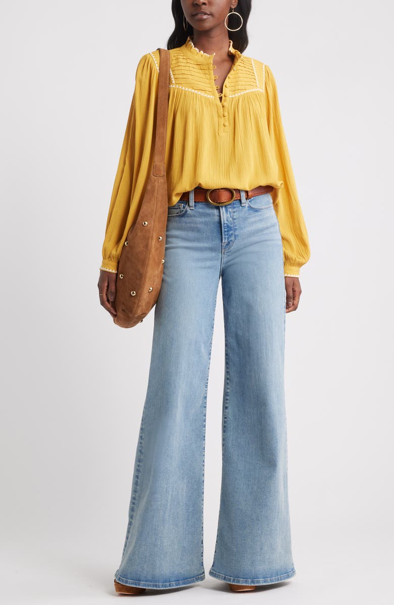 Treasure & Bond High Neck Embroidered Long Sleeve Top, Alternate, color, Yellow Myth