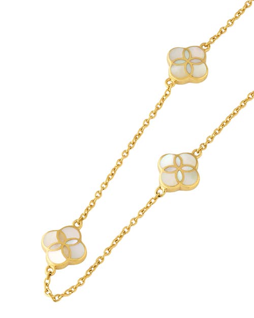 Jan Leslie Sterling With 18k Gold Overlay And Gemstones Triple Petal Station Necklace In White