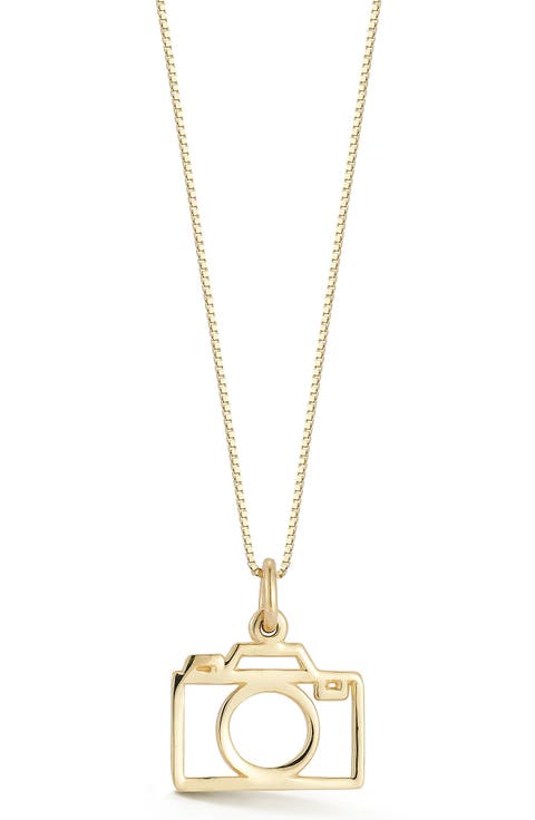 14k Gold Camera Pendant Necklace