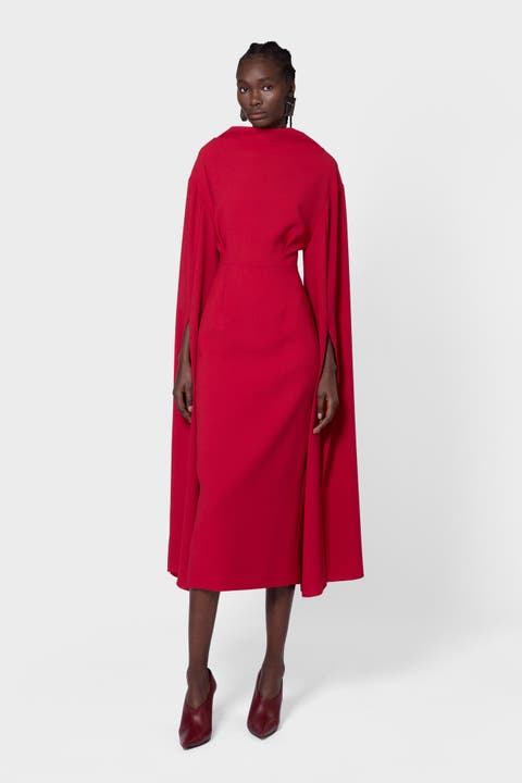 Nour Crepe Caped Midi Dress