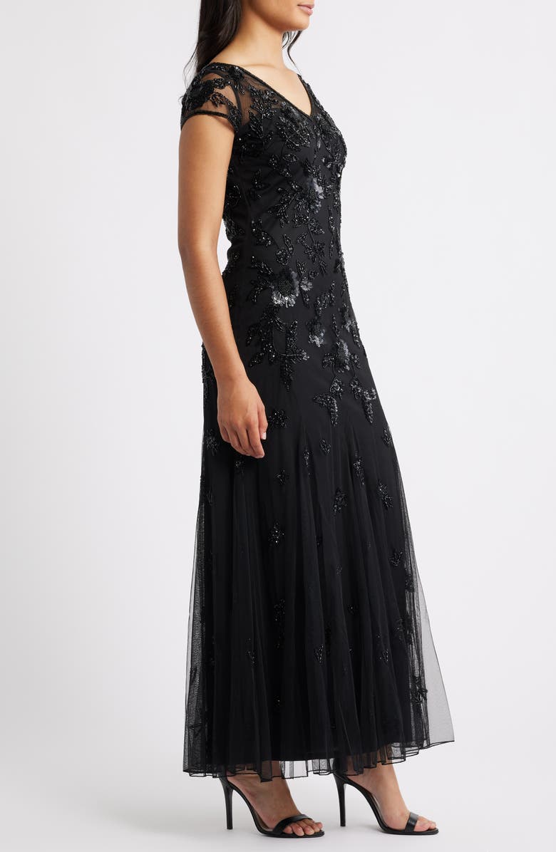 Pisarro Nights Embellished Illusion Sleeve Cocktail Dress, Alternate, color, Black