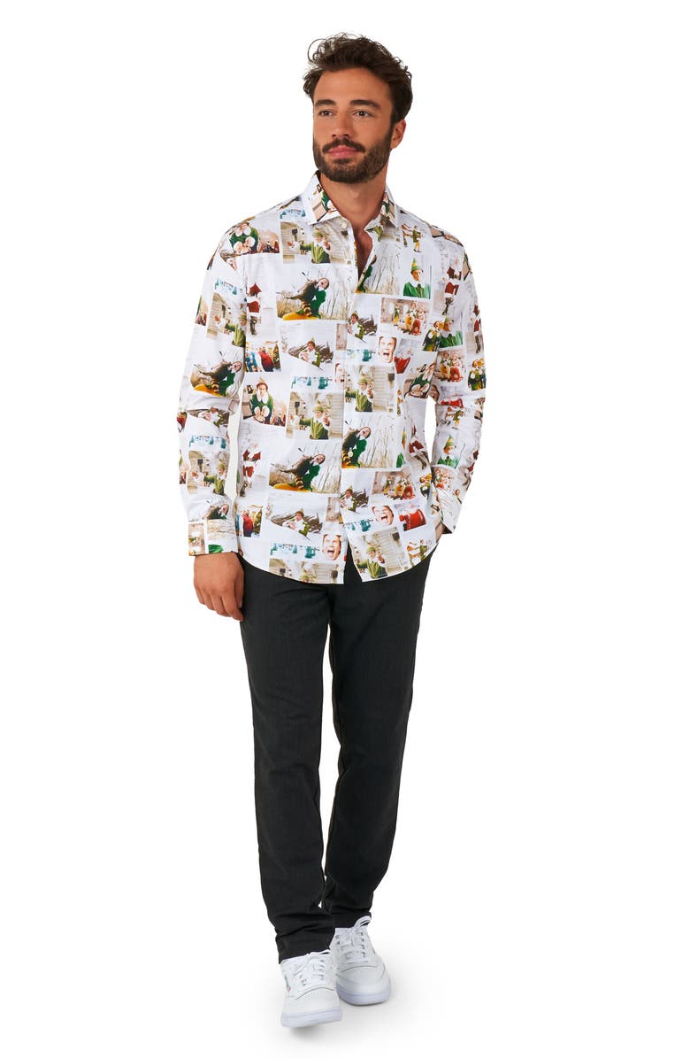 OppoSuits Elf Print Dress Shirt, Alternate, color, White